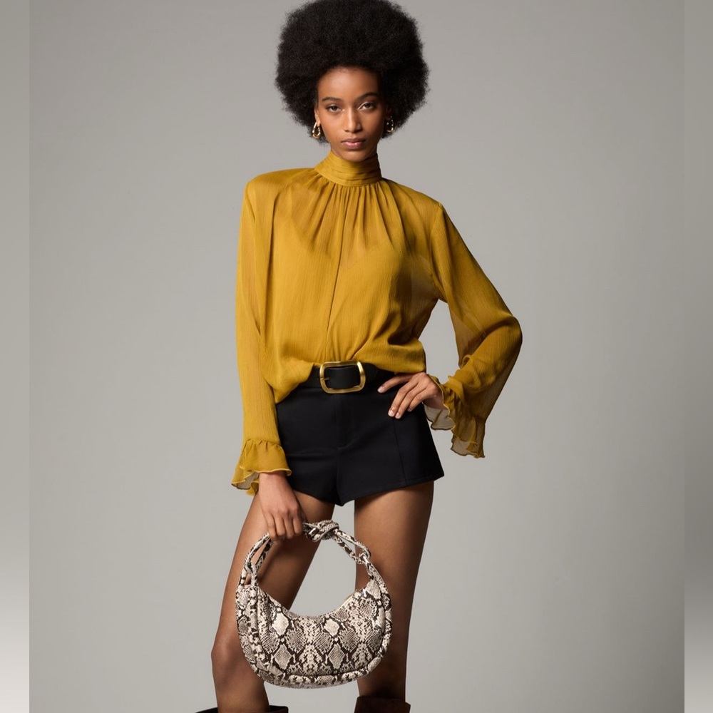 Anthropologie Long Sleeve High Neck Sheer Top Sz Sm